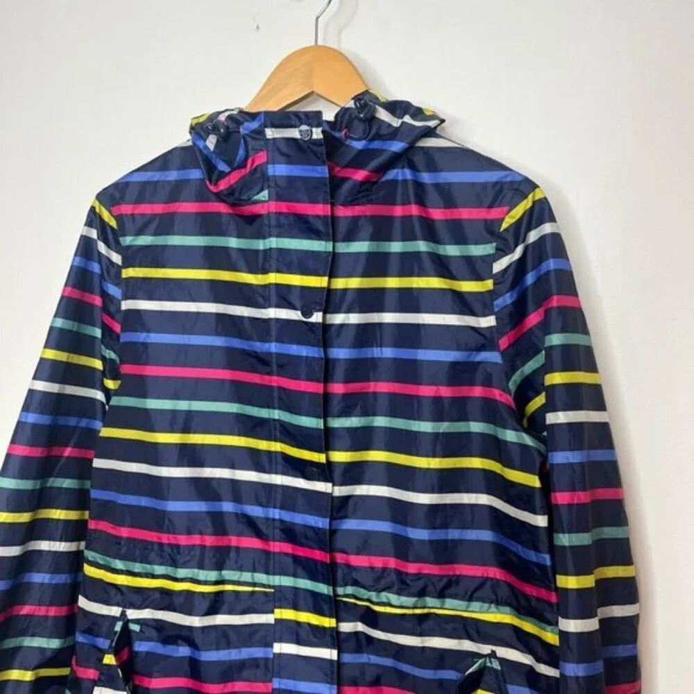 3/$80 🌈— Joules Navy Multi-Stripe Hooded Raincoat - Picture 3 of 14